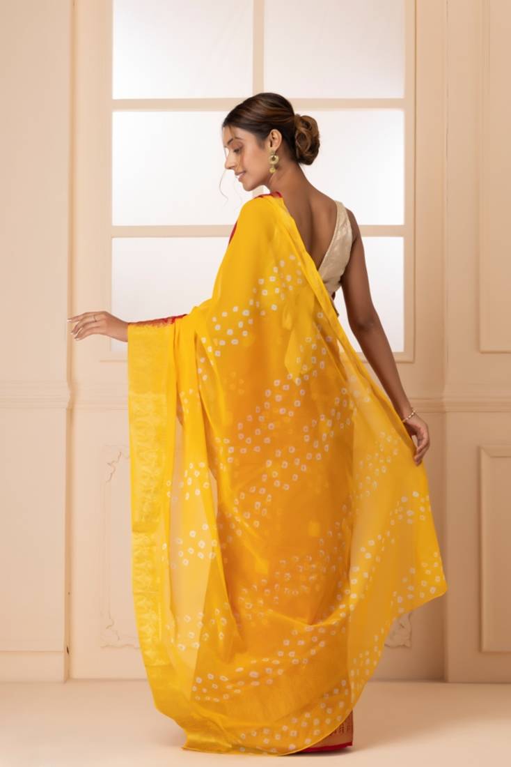 Yellow & Red Zari Bandhani Saree