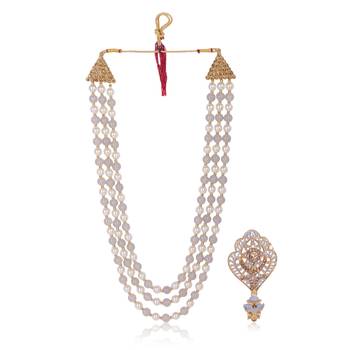   groom sherwani necklace moti mala layered for wedding | groom mala with brooch set 2
