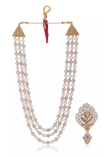   groom sherwani necklace moti mala layered for wedding | groom mala with brooch set