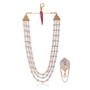   groom sherwani necklace moti mala layered for wedding | groom mala with brooch set 2