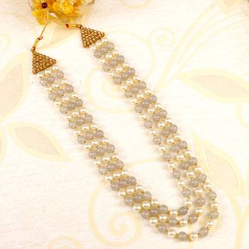   groom sherwani necklace moti mala layered for wedding | groom mala with brooch set 1