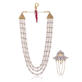   groom sherwani necklace moti mala layered for wedding | groom mala with brooch set 2