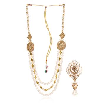   groom sherwani necklace moti mala layered for wedding | groom mala with brooch set 2