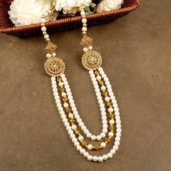   groom sherwani necklace moti mala layered for wedding | groom mala with brooch set 4