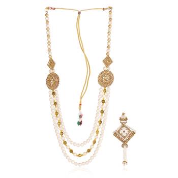   groom sherwani necklace moti mala layered for wedding | groom mala with brooch set 2