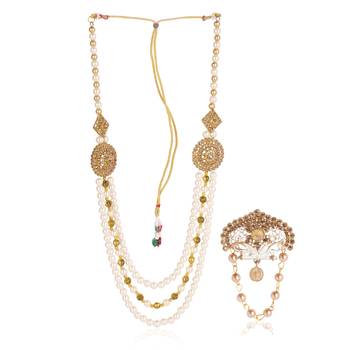   groom sherwani necklace moti mala layered for wedding | groom mala with brooch set 2