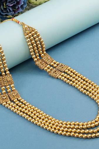   groom sherwani necklace moti mala layered for wedding | groom mala with brooch set