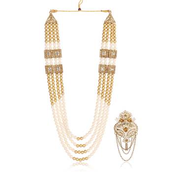   groom sherwani necklace moti mala layered for wedding | groom mala with brooch set 2