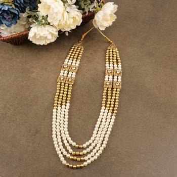   groom sherwani necklace moti mala layered for wedding | groom mala with brooch set 1