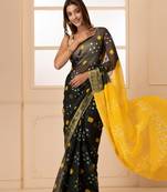 Yellow & Black Bandhani Zari Bandhani Saree