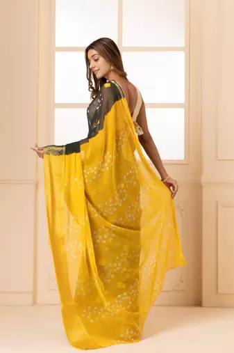 Yellow & Black Bandhani Zari Bandhani Saree