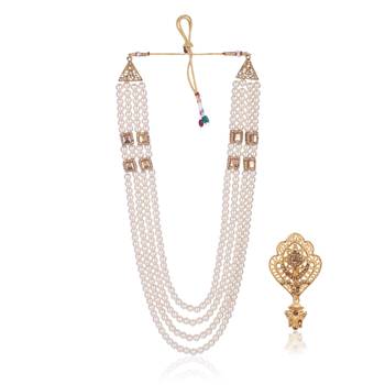   groom sherwani necklace moti mala layered for wedding | groom mala with brooch set 2