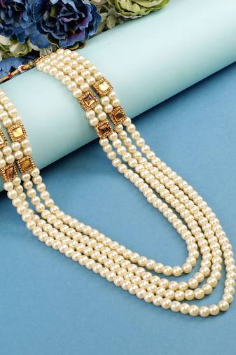   groom sherwani necklace moti mala layered for wedding | groom mala with brooch set