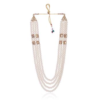   groom sherwani necklace moti mala layered for wedding | groom mala with brooch set 4