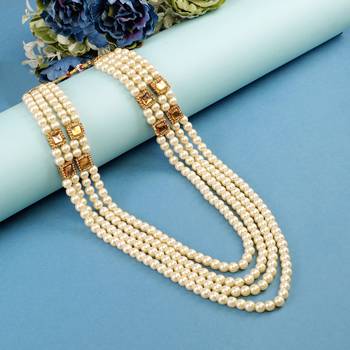   groom sherwani necklace moti mala layered for wedding | groom mala with brooch set 1