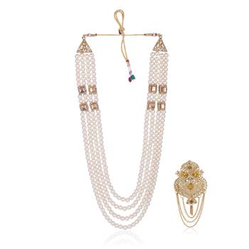   groom sherwani necklace moti mala layered for wedding | groom mala with brooch set 2
