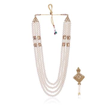   groom sherwani necklace moti mala layered for wedding | groom mala with brooch set 2