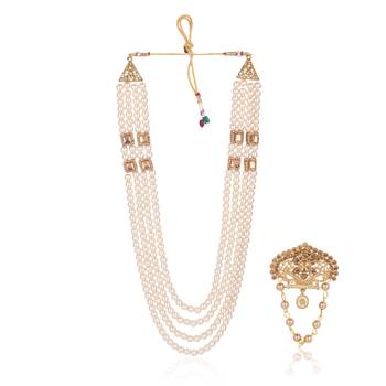   groom sherwani necklace moti mala layered for wedding | groom mala with brooch set 2