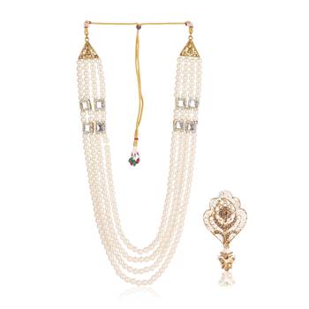   groom sherwani necklace moti mala layered for wedding | groom mala with brooch set 2