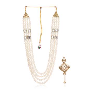   groom sherwani necklace moti mala layered for wedding | groom mala with brooch set 2