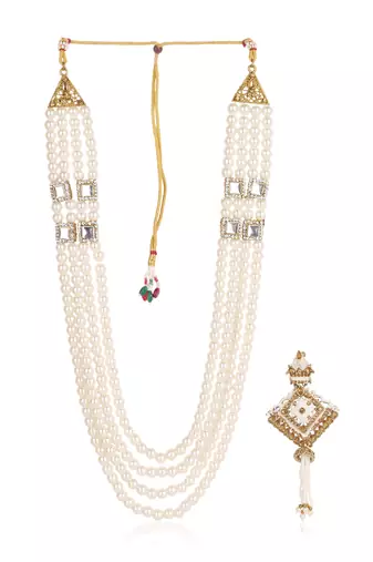   groom sherwani necklace moti mala layered for wedding | groom mala with brooch set