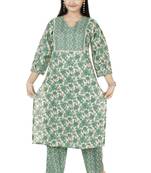 Blue Cotton Lurex Printed Kurta with Pant 