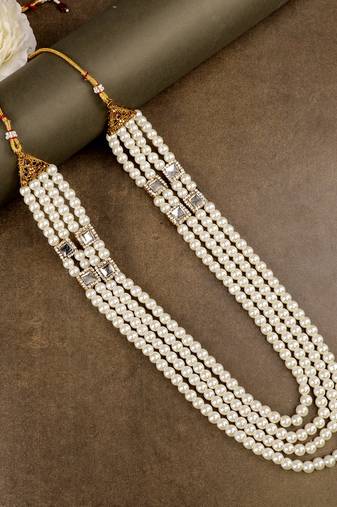   groom sherwani necklace moti mala layered for wedding | groom mala with brooch set