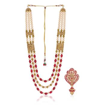   groom sherwani necklace moti mala layered for wedding | groom mala with brooch set 2