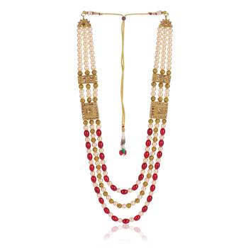   groom sherwani necklace moti mala layered for wedding | groom mala with brooch set 4