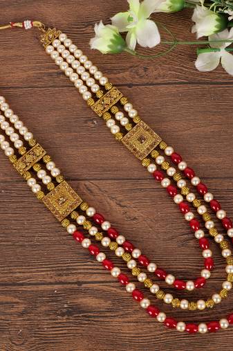   groom sherwani necklace moti mala layered for wedding | groom mala with brooch set