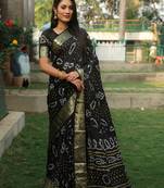 Women Black Bandhej Silk And Zari Weaving Rich Pallu Saree With Blouse For Women