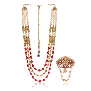   groom sherwani necklace moti mala layered for wedding | groom mala with brooch set 2