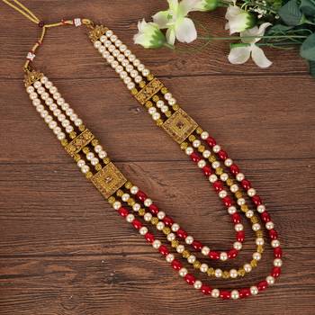   groom sherwani necklace moti mala layered for wedding | groom mala with brooch set 1