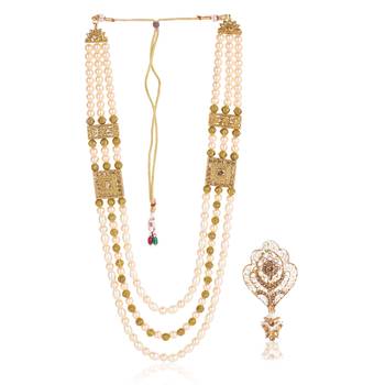   groom sherwani necklace moti mala layered for wedding | groom mala with brooch set 2