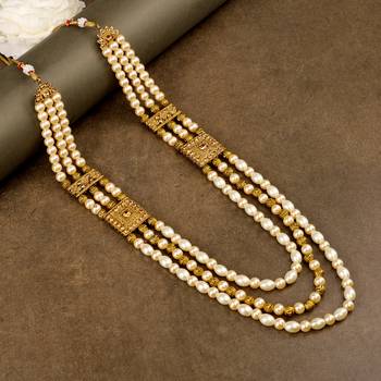   groom sherwani necklace moti mala layered for wedding | groom mala with brooch set 1