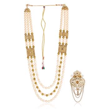   groom sherwani necklace moti mala layered for wedding | groom mala with brooch set 2