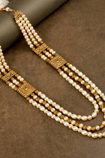   groom sherwani necklace moti mala layered for wedding | groom mala with brooch set