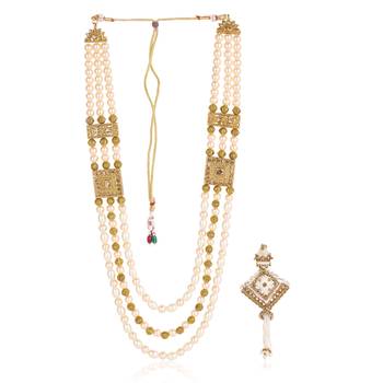   groom sherwani necklace moti mala layered for wedding | groom mala with brooch set 2
