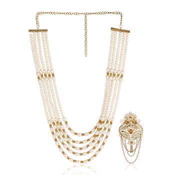   groom sherwani necklace moti mala layered for wedding | groom mala with brooch set 2