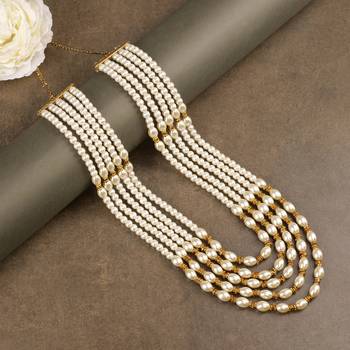  groom sherwani necklace moti mala layered for wedding | groom mala with brooch set 1