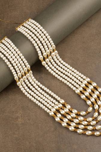   groom sherwani necklace moti mala layered for wedding | groom mala with brooch set