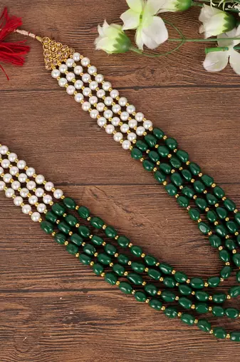   groom sherwani necklace moti mala layered for wedding | groom mala with brooch set