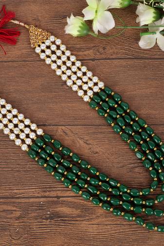   groom sherwani necklace moti mala layered for wedding | groom mala with brooch set