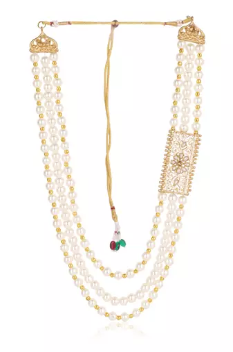   groom sherwani necklace moti mala layered for wedding | groom mala with brooch set