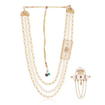   groom sherwani necklace moti mala layered for wedding | groom mala with brooch set 2