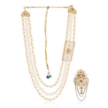   groom sherwani necklace moti mala layered for wedding | groom mala with brooch set 2