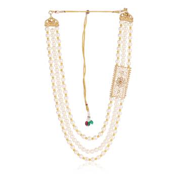   groom sherwani necklace moti mala layered for wedding | groom mala with brooch set 4