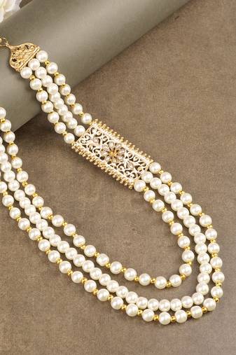   groom sherwani necklace moti mala layered for wedding | groom mala with brooch set