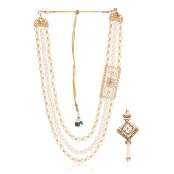   groom sherwani necklace moti mala layered for wedding | groom mala with brooch set 2