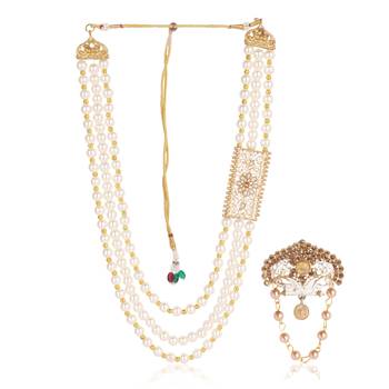   groom sherwani necklace moti mala layered for wedding | groom mala with brooch set 2
